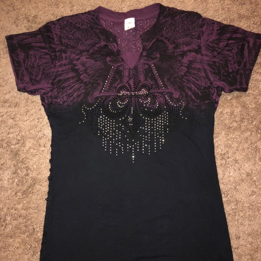 Affliction black and purple shirt
